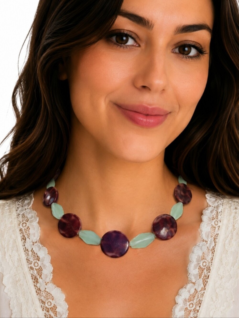HANDMADE Vintage Leopard Shell and Stone Beaded Choker Necklace